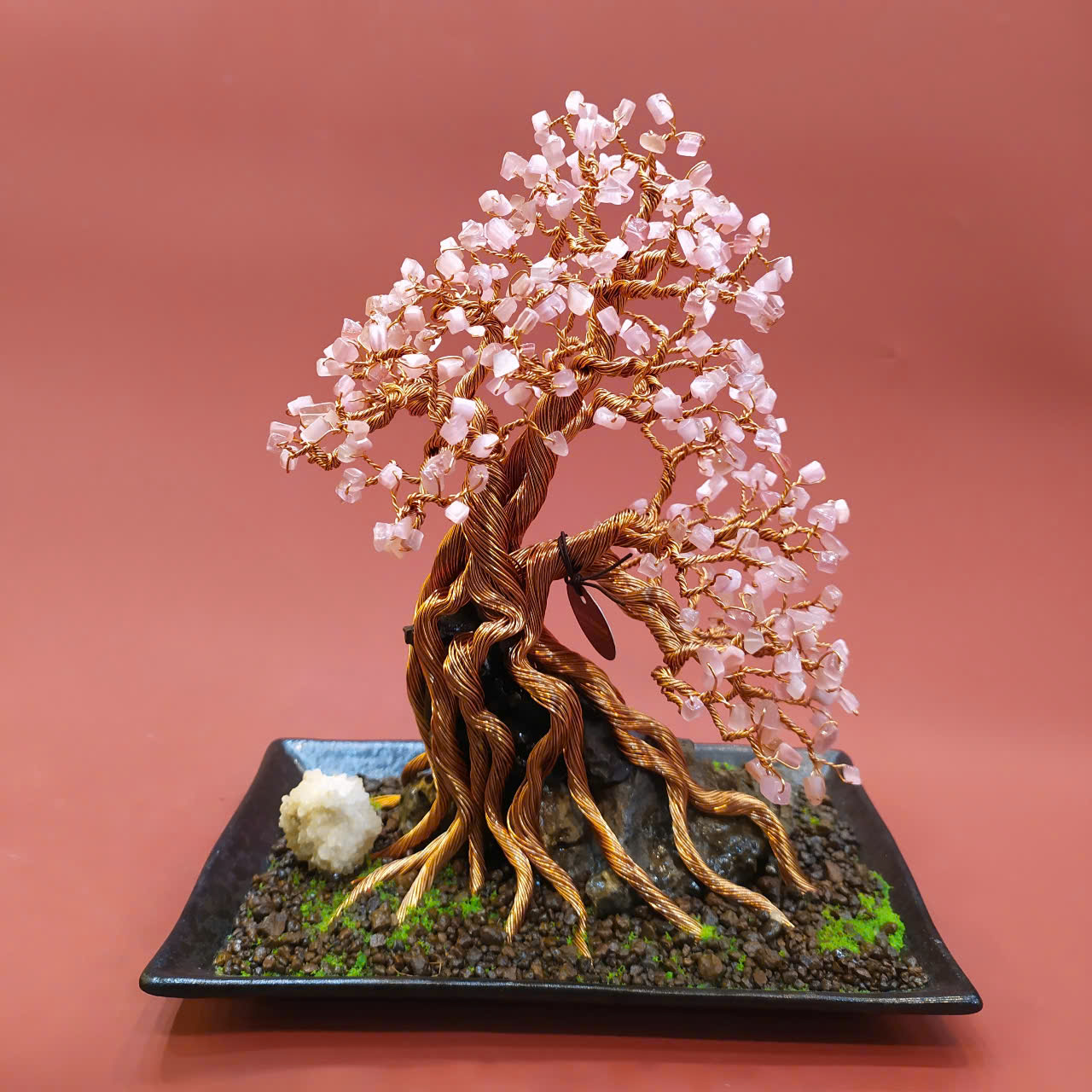 Cây đá quý rose quartz thạch anh hồng mệnh hỏa và thổ
