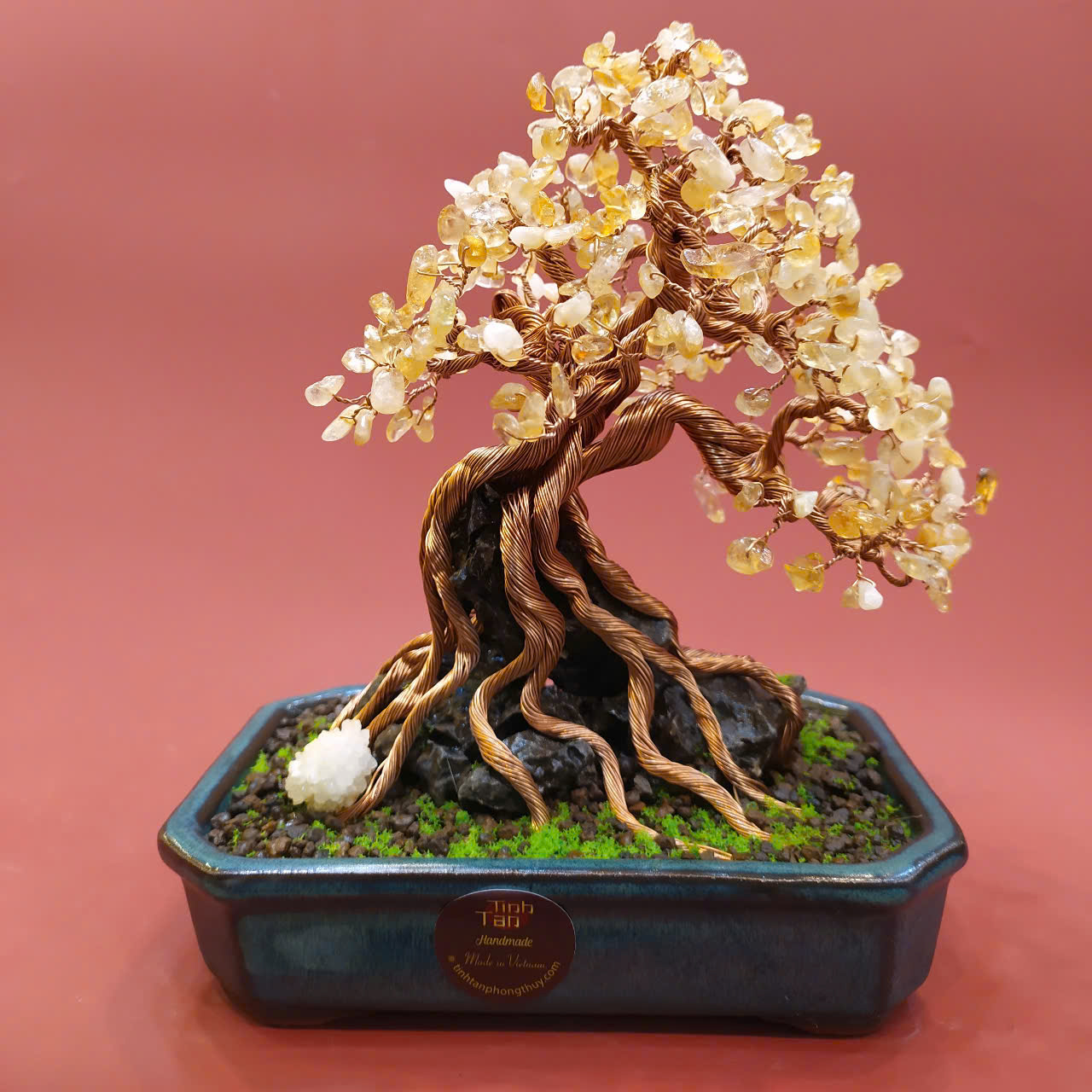 Cây đá citrine thạch anh vàng năng lượng tập trung mệnh kim hỏa thổ