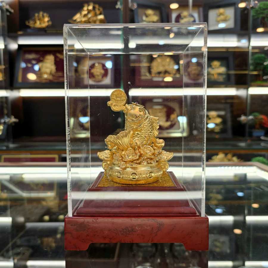 24K Gold-Plated Carp Leaping Over the Dragon Gate - Symbol of Success and Transformation