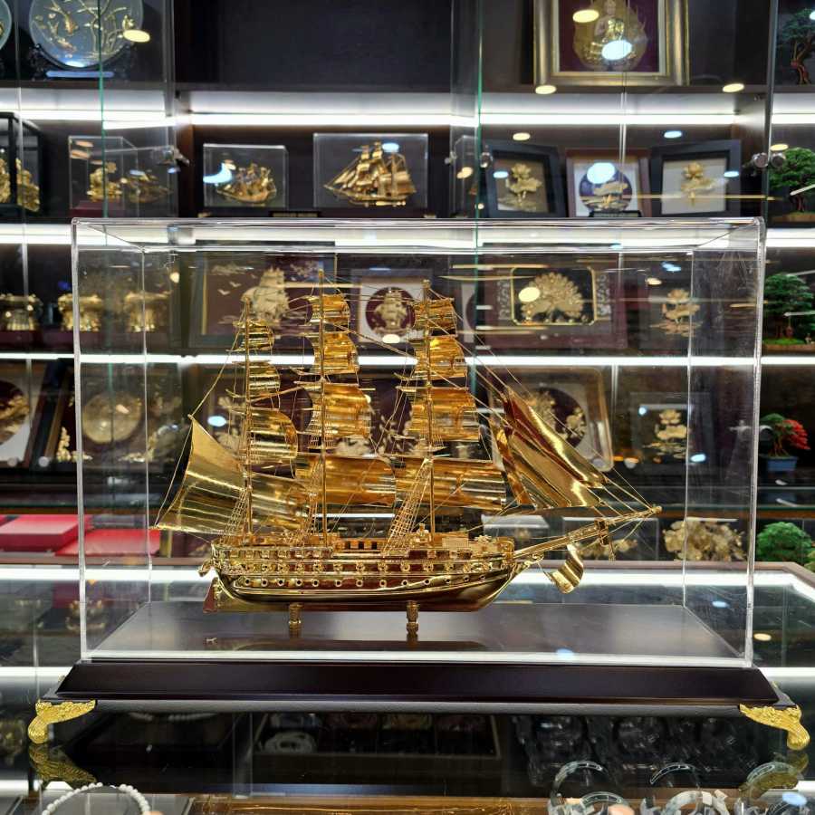 Golden Ship of Prosperity | 24K Gold Feng Shui Sailing Model - Tinh Tan Art