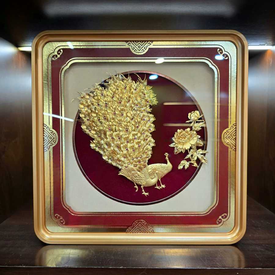 Gold-Plated Peacock Painting | Luxury Feng Shui Art for Prosperity & Elegance