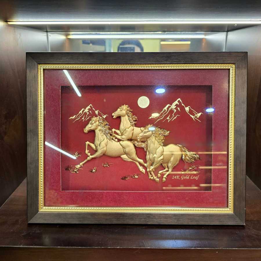 24K Gold-Plated Galloping Horses Painting | Ma Dao Thanh Cong - Tinh Tan Art