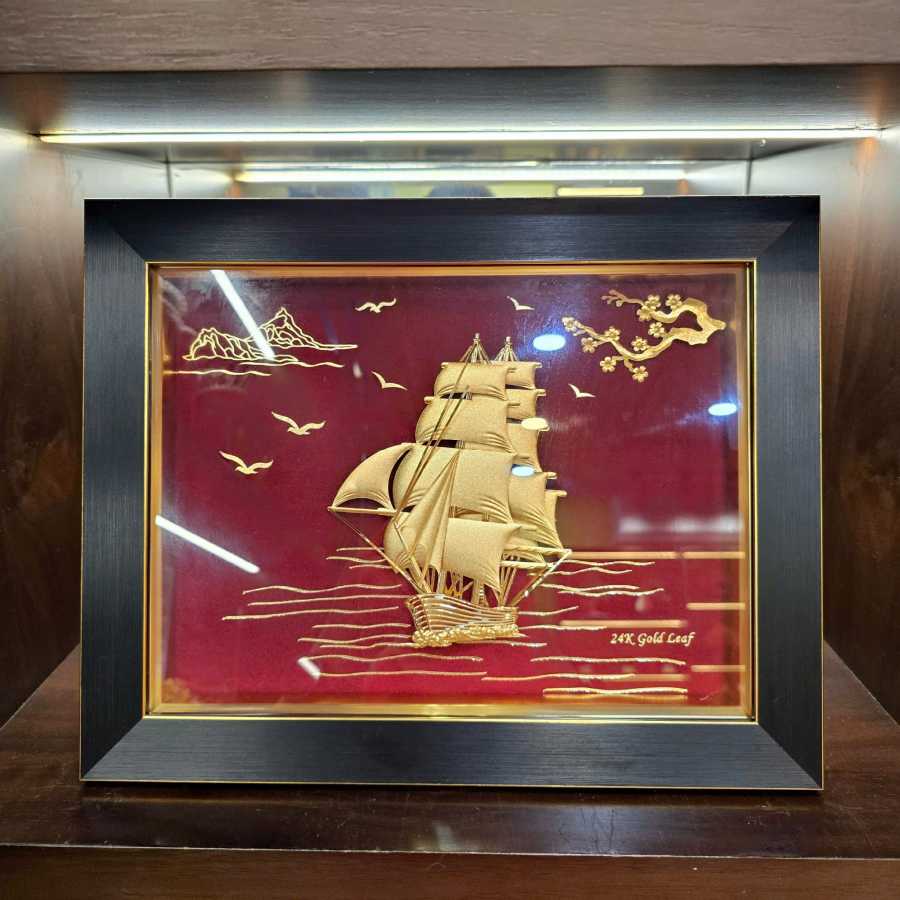 Golden Sailing Ship Painting | 24K Gold-Plated Feng Shui Art - Tinh Tan Art