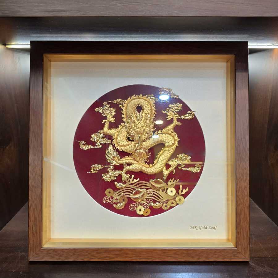 Golden Dragon Painting | 24K Gold-Plated Feng Shui Artwork - Tinh Tan Art