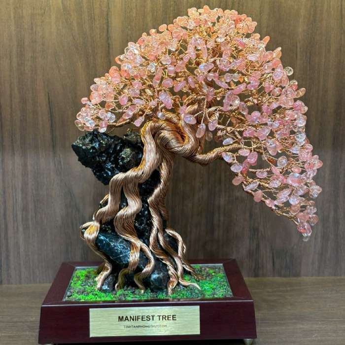 strawberry rose quartz manifest tree by Tinh Tan Art