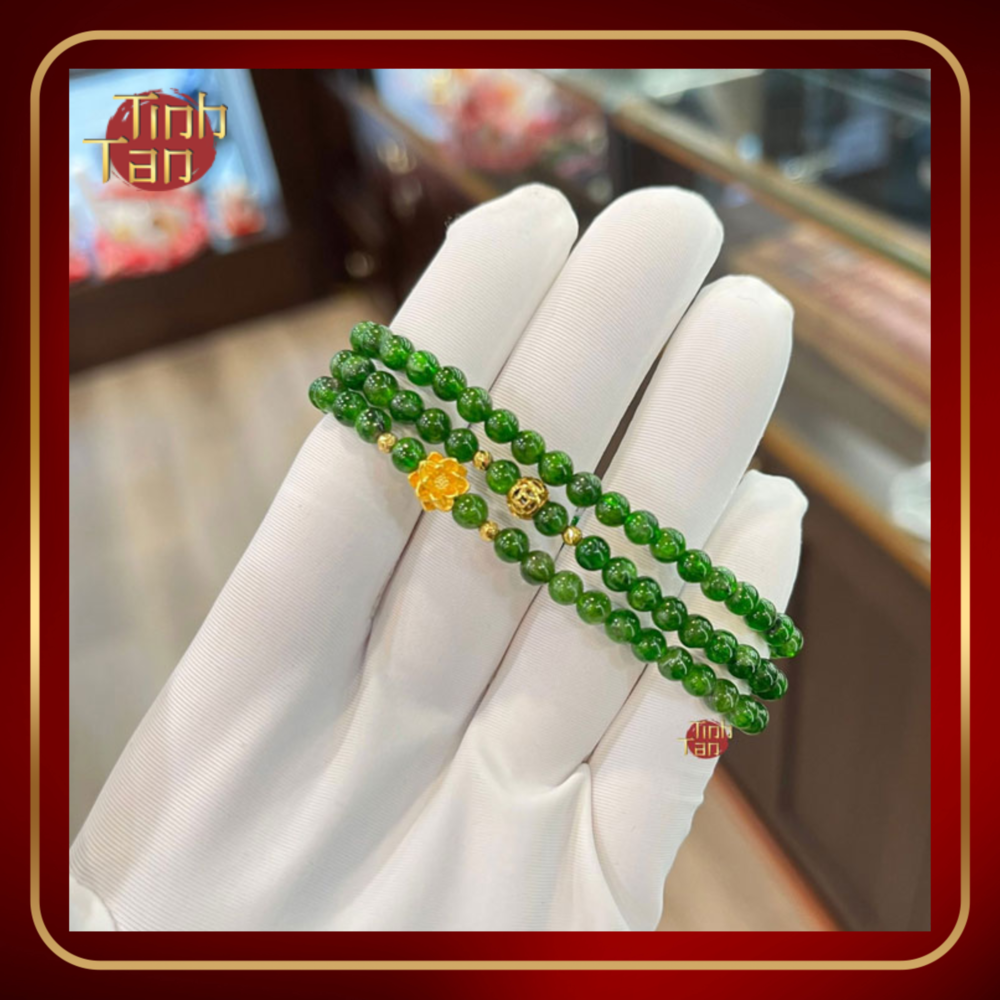 Vòng Tay Diopside mix Sen và Bi Vàng 24k