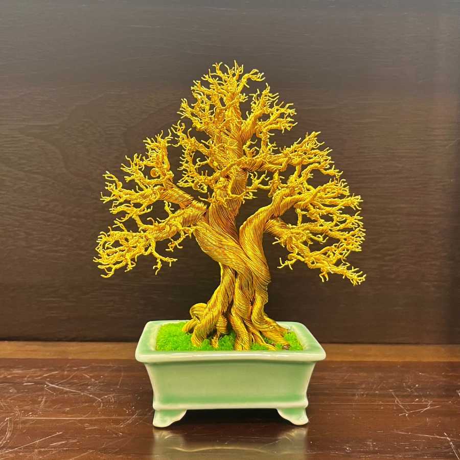 Copper Wire Bonsai No Leaf - Handcrafted Metal Bonsai Sculpture by Tinh Tan Global