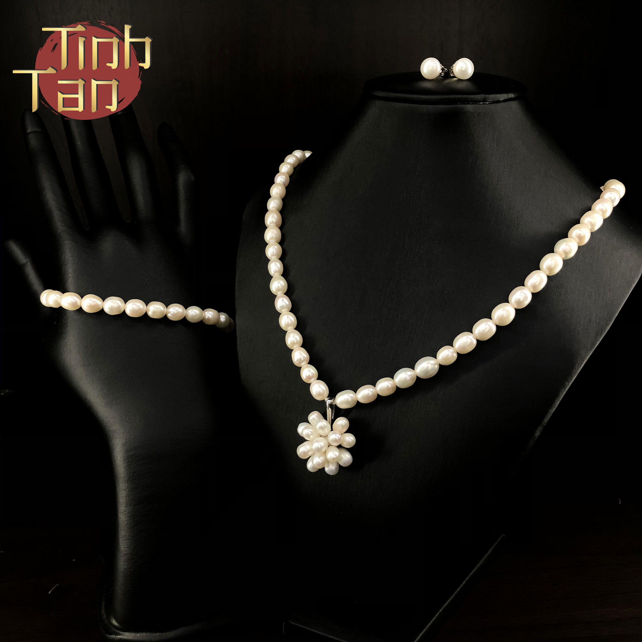 Set ngọc trai chùm trắng